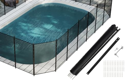 4×108FT, 350GMS Teslin Mesh Pool Safety Fence, Stainless Steel Feet, Triple Stitching Craftsmanship, Protecting Children and Pets, Black