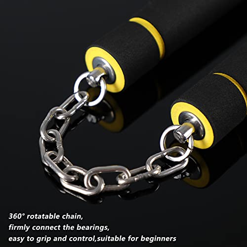 MSGumiho [Upgraded Version] Safe Foam Rubber Training Nunchucks Nunchakus with Steel Chain for Kids & Beginners Practice and Training (1Black＋1Yellow) - Thumbnail 6