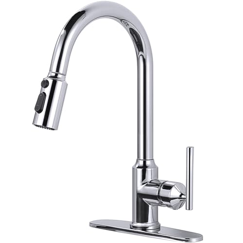 WOWOW Kitchen Faucets with Pull Down Sprayer, Chrome Kitchen Faucet with Sprayer, 304 Stainless Steel High Arc Single Handle Pull Down Kitchen Faucet