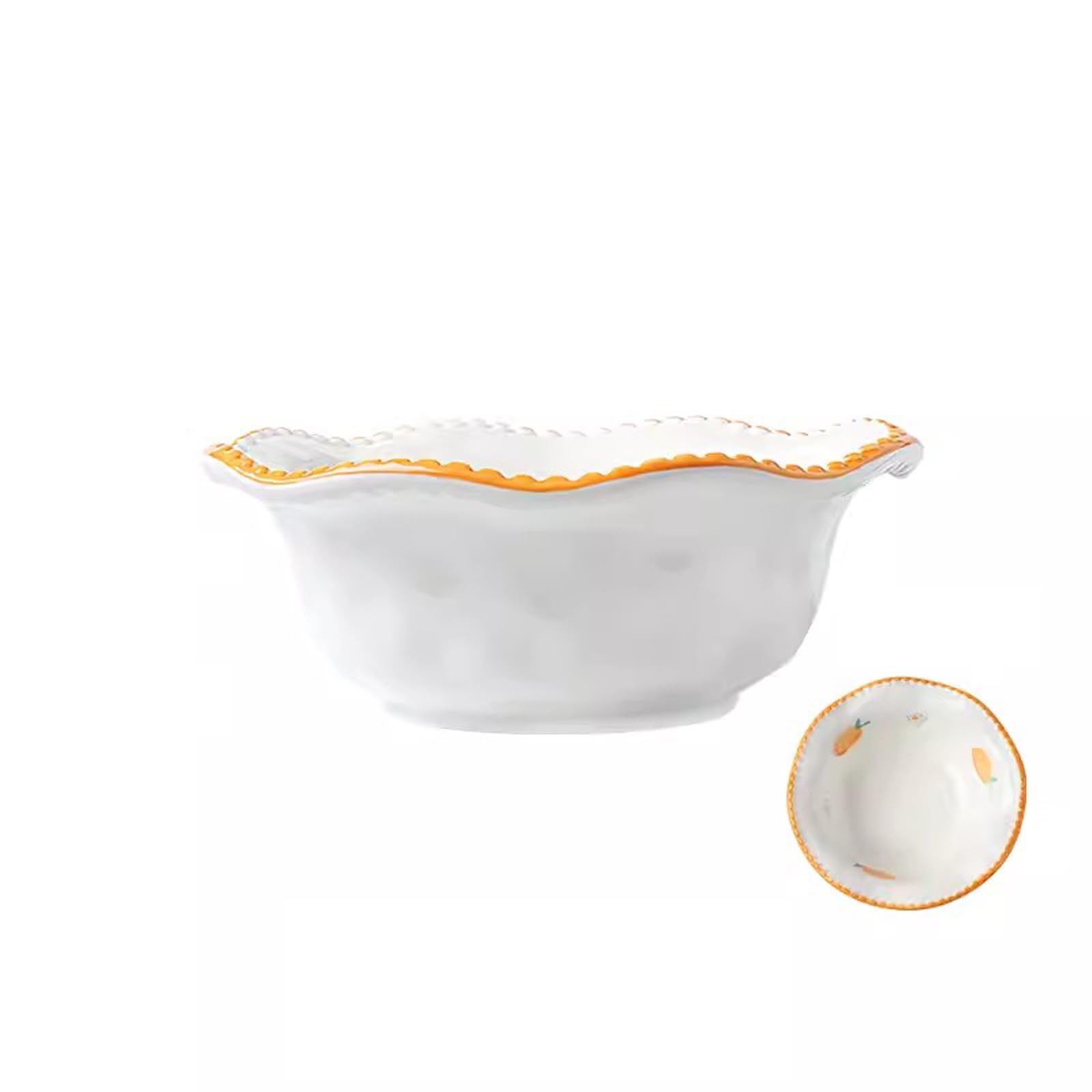 IROEJT Salad Bowls 2 Pcs Ceramic Fruit Salad Bowl Cute Tableware Home 6-Inch Noodle Bowl Kitchen Soup Bowls，3