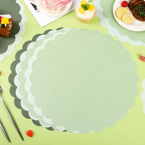 48Pcs Sage Green Paper Placemats Gradient Color Scalloped Disposable Place Mat 4 Colors 13 Inch Paper Cutouts for Wedding Banquet Birthday Tea Party Supplies (Sage Green) by AimFun - Used condition - Image 4