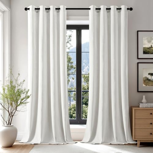 EMEMA Pure White Velvet Curtains 96 Inches Long, Luxury Blackout Curtains for Living Room, Grommet Room Darkening Elegant Thermal Insulated Window Treatment for Bedroom W52 x L96