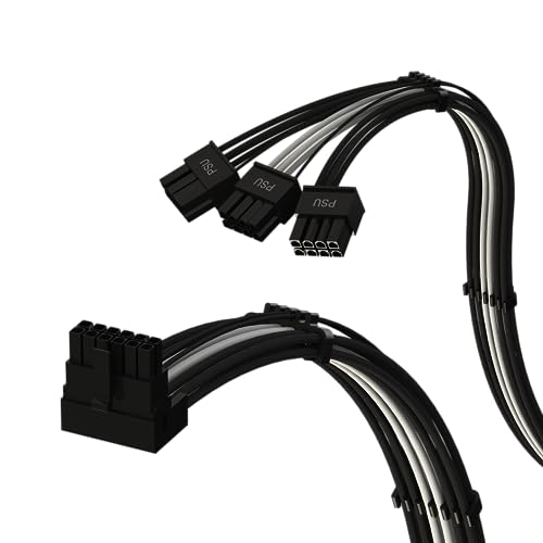 Image of LINKUP - AVA Left Angle PCIE 5.0 16Pin (12+4) to 3x8Pin | 16AWG Sleeved | Compatible with RTX50 RTX40 RTX30 FE | Designed for Corsair /ThermalTake PSUs Only | 70cm