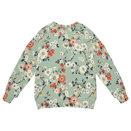 JUNZAN Vintage Colorful Flowers Green Kids Boys Sweatshirt Hoodie Fleece Boys Sweat Shirt Party 4T2