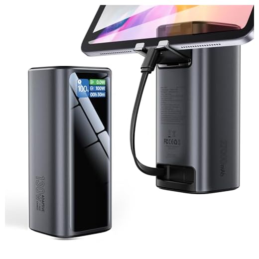 Laptop Power Bank, 130W Portable Charger with Dual Ports & Built-in Retractable Cable, 27000mAh Portable Power Bank with Smart Digital Display, for iPhone 17/16/15 Pro/Pro Max Series, MacBook, Android