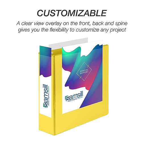 Image of Samsill Durable 3 inch 3 Ring Binder, D Ring Binder, 100% Recycled Chipboard, Yellow, 12 Pack