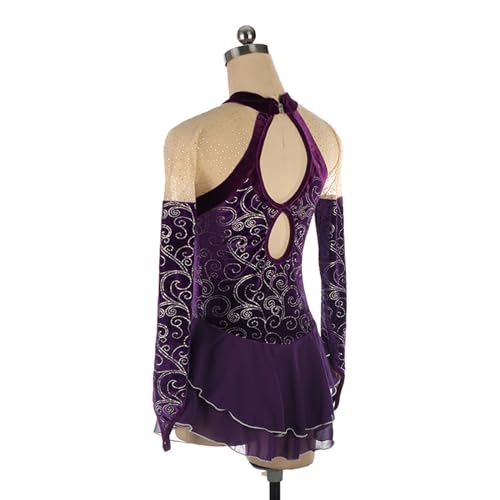 Vestido de patinação artística, linhas elegantes de veludo com strass prateados quentes, fantasia de