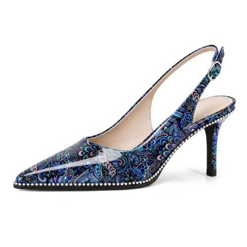 Image of YODEKS Slingback Heels for Women Pointy Toe Beaded Heels Close Toe Kitten Heel Pumps 2.5 Inch Stiletto Pumps Wedding Party Dressy Shoes