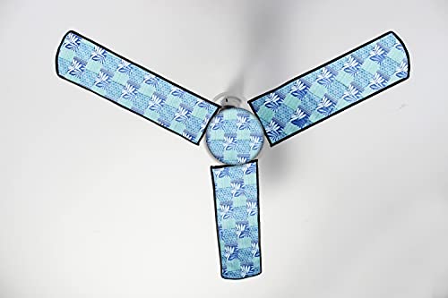 Image of Stylista Waterproof & Dustproof Three Blade Ceiling Fan Cover with attachable Enclosure Set of 3 Fan Covers Surface Pattern Blue