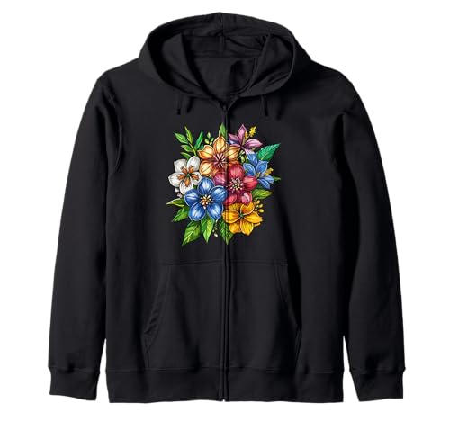Botanical Tropical Flowers Hibiscus Plumeria Bouquet Zip Hoodie