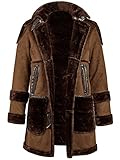 Ebifin Men's Shearling Leather Coat Faux Suede Sherpa Lined Sheepskin Jacket with Hood
