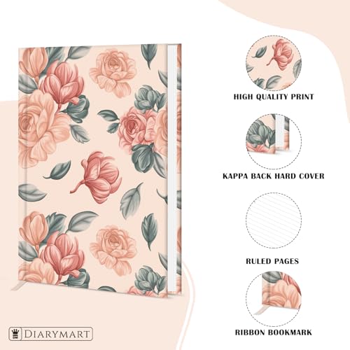 Image of Hard Bound Notebook for Girls & Women | A5 Ruled Journal | 192 Pages | 80 GSM Premium Paper | Designer Laminated Cover | Ribbon Bookmark | Notebook for School, College, Office, Journaling & Note Taking (DM4021)