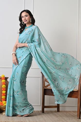 Image of MIRCHI FASHION Women Saree Chiffon Floral Printed | Breathable Lightweight Sari for Regular Home and Office Wear with Blouse Piece