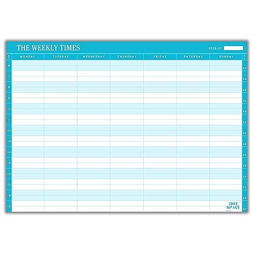 DOTSPACE The Weekly Times Undated Weekly Desk Calendar Planner - Schedule your Appointments, Reminders, and Deadlines on 30-Minute Interval - 40 Premium Sheets - Work-Life Balance Planner