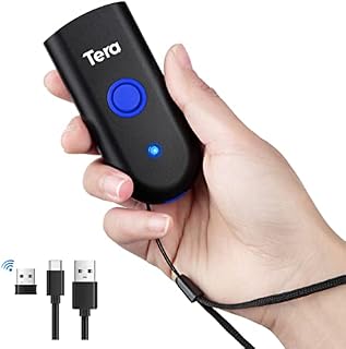 Tera Mini Barcode Scanner Portable 1D Laser Bluetooth Wireless Pocket Size Bar Code Reader 3 in 1 (2.4G Wireless & USB Wired & Bluetooth) for 1D Barcodes Vibration for Mobile Payment, 1100L