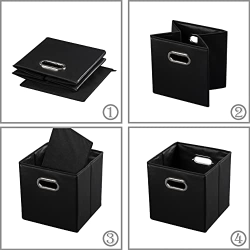 Prandom Leather Foldable Cube Storage Bins 13X13 Inch [4-Pack] Fabric Storage Baskets Cubes Drawer With Cotton Handles Organizer For Shelves Toy Nursery Closet Bedroom Clothes Black #TOP4