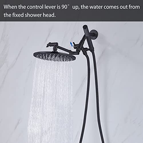 G-Promise All Metal Dual Shower Head Combo | 8\" Rainfall Shower Head, Handheld Shower Wand | Smooth 3-way Diverter | with Adjustable Extender - An Upgrade of Shower Experience(Matte Black)