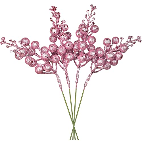 Dearhouse 14 Pack Christmas Glitter Berries Stems, 7.8Inch Artificial Christmas Picks For Christmas Tree Ornaments, Diy Xmas Wreath, Crafts, Holiday And Home Decor (Pink) #TOP3