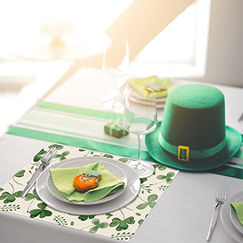 St. Patrick's Day Shamrock Placemats Set Of 4,12X18 Inch Green Shamrock Lucky Clover Heat-Resistant Place Mats,Green Irish Table Decors For Seasonal Farmhouse Kitchen Dining Holiday Party #TOP5