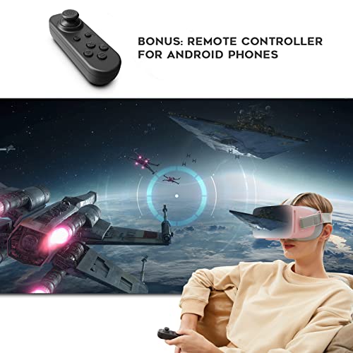 Image of DESTEK V5 VR Headset for Phone w /VR Gamepad, 128 Premium VR apps Included, Anti-Blue Eyes Protected HD Lenses, 110 FOV Virtual Reality Headsets for iPhone, Android Phone - lightpink