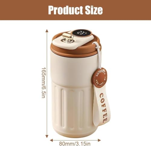 Image of Portable Stainless Steel Travel Coffee Mug with Lid Vacuum Insulated Double Wall Tumbler for Hot & Cold Drinks Leakproof Thermal Cup with Carry Strap for Office, Car, Home & Outdoor Use