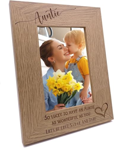 Image of Personalised Auntie Love Heart Engraved Portrait Photo Frame Gift FW634 (4 x 6 Inch) Brown