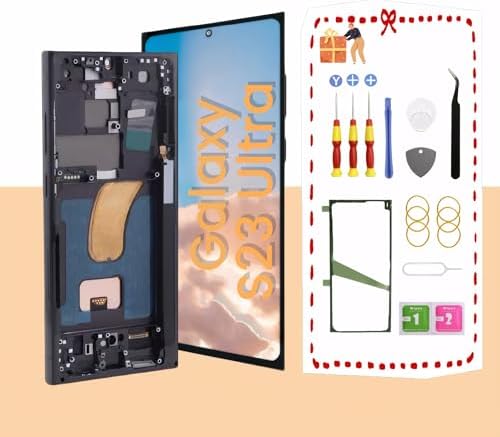 OLED for Samsung Galaxy S23 Ultra 5G LCD Display Screen Assembly Replacement for Samsung S23 Ultra Touch Digitizer Screen with Frame Toolkits S918U S918A US Version (Black)