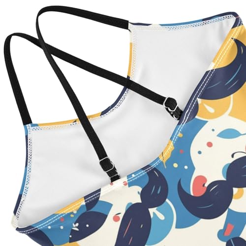 Art Decor Mustache Pattern Retro Happy Fathers Day Kids Girls 1-Piece Bathing Suit Beach Swimwear Adjustable Shoulder4