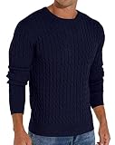 Askdeer Men's Pullover Sweater Crewneck Classic Soft Knitted Sweaters with Ribbing Edge Navy Blue