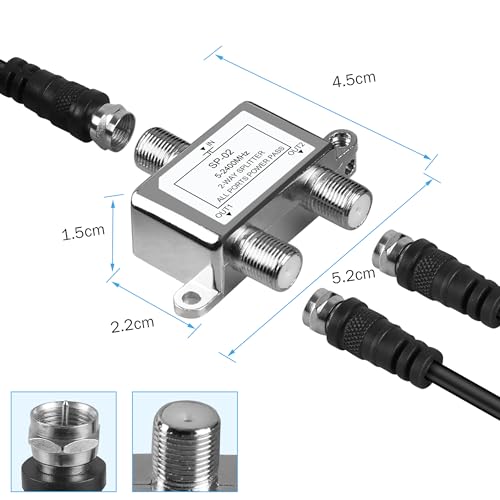 2 Pack NEWCARE Digital 2-Way Coaxial Cable Splitter 5-2400MHz, RG6 Compatible, Work with Satellite/Cable TV and Internet, CATV Antenna System.(COAXIAL Cable NOT Included)