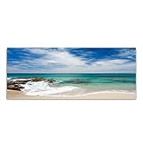 EINE HARMONISCHE SYMBIOSE hochwertige Materialeigenschaften und stilvoller Optik erleben Sie mit dem einteiligen 125x50 cm großen Couchtisch 'Strand Meer' aus Echtglas.