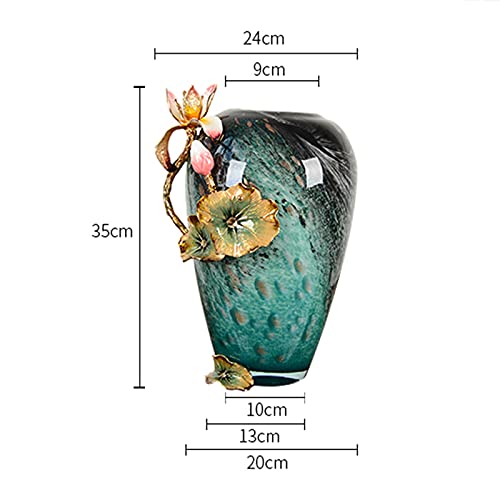 Chinese Stijl Lotusblad Standbeeld Tulpenvaas, Handgemaakte Vaas Van Emaille Gebrandschilderd Glas, Woonkamer Eettafel Kunstbloem Ornament - Afbeelding 3