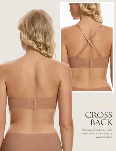 Image of Wingslove Strapless Bra Push Up for Women Underwire Half Backless Bra with Removable Straps Seamless Padded Support