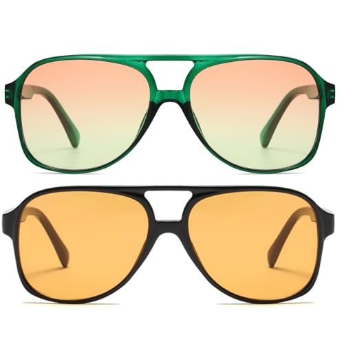 Image of Freckles Mark Vintage Retro 70s Sunglasses for Women Men Classic Large Square Aviator Trendy Glasses