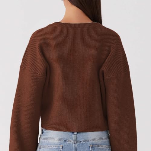 Image of Women Y2k Crop Cardigan Sweater Long Sleeve Button Down Cardigan Vintage Open Front Sweater Cute Knit Pullover Tops