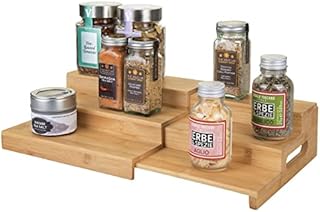 mDesign Wood Free-Standing Storage Shelves - Extendable Three-Tiered Kitchen Storage Unit - Ideal for Use as a Jar Organiser and Spice Rack - Natural