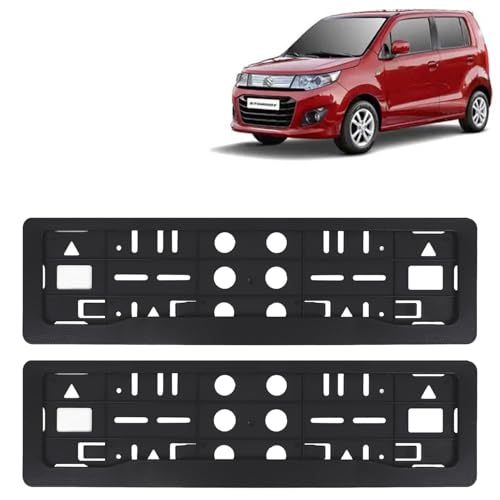 Image of KINGSWAY Wagon R Stingray Car Number Plate Frames for All 2014 to 2018 Models of Maruti Suzuki Car Registration Plate Holders, Black Licence Plate Covers Front and Rear, Universal Size 51.5 x 14.5 cm