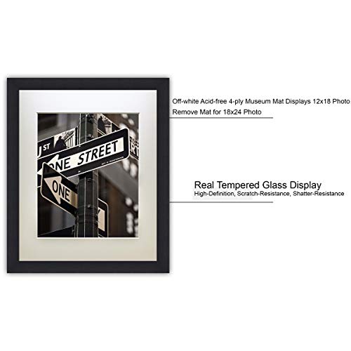 The Display Guys – Square Profile Picture Frame – Solid Black Wood With Tempered Glass And Mat – Wall Mounted – Tabletop Display -18" X 24" - Set Of 4 #TOP1