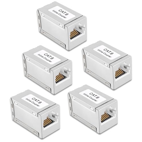 HUAREW 5 Piezas Conector RJ45 Cat 6, Doble Empalme Ethernet Conector para Cable de Ethernet Acoplador LAN RJ45 Blindado de Metal, para Switch/TV/Modem / PS4 / ADSL/TV Box/Router/PC