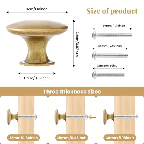 ShipeeKin 4X Oil Rubbed Yellow Bronze Door Knobs Round Cabinet Hardware Vintage Dresser Drawer Knob 30mm for Kitchen Closet Chest Bathroom Furniture etc - Image 2