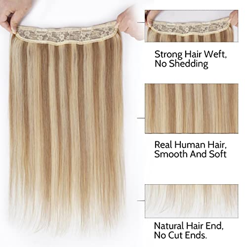 Tinashe Wire Hair Extensions Real Human Hair Straight Hair Extensions 16Inch 90G Light Blonde Highlighted Golden Blonde Invisible Wire Fish Line Hair Extensions Straight Human Hair Extensions #TOP1