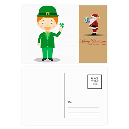 Cartes postales de Noël Père Noël irlandais en costume vert | Lot de 20 illustrées