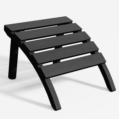 FONTOI Adirondack Ottoman, HDPE Plastic Adirondack Chair Footstool, All Weather Outdoor Footrest for Patio, Backyard, Lawn, Fire Pits, Black