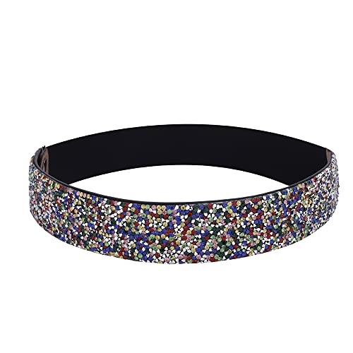 Jumwrit Rhinestone Pu Leather Belt Stretchy Shiny Crystal Waist Belt Bling Elastic Wide Cinch Sparkle Colorful Party Dress Belt for Women and Girls(Style 3)3