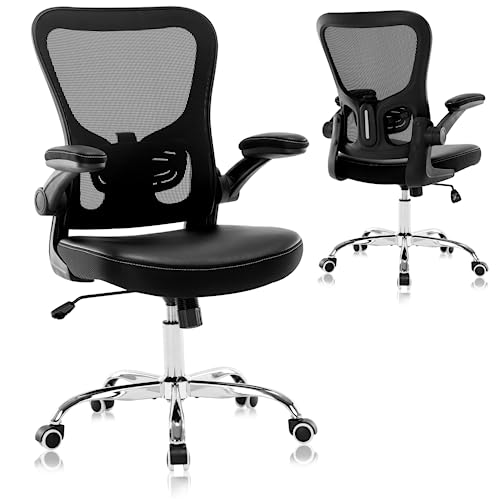 X XISHE Office Chair,PU Cushion Ergonomic Desk Chair,Mesh Mid Back Height Computer Chair,Flip-up Armests Home Computer Chair,Adjustable Lumbar Support Task Chair with Soft Seat,Black X XISHE Office Chair,PU Cushion Ergonomic Desk Chair,Mesh Mid Back Height Computer Chair,Flip-up Armests Home Computer Chair,Adjustable Lumbar Support Task Chair with Soft Seat,Black