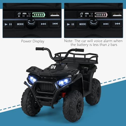 OLAKIDS 24V 4x4 Ride on Car, Kids ATV Quad with Bluetooth Music, LED Lights, Power Display, Rear Storage Rack, Spring Suspension, Electric 4 Wheeler for Kids Boys Girls Aged 3+ Years (Black) - Image 5