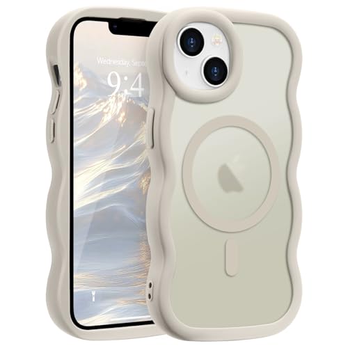 Pepmune iPhone 14 用 ケース/iPhone 13 用 ケース MagSafe対応 ウェーブ 半透明 滑り止め おしゃれ 可愛い 韓国 耐衝撃 指紋防止 ワイヤレス充電 スマホケース ストラップホール付き(ライトグレイ)