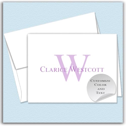 24 Personalized Folded Stationery Note Cards with Envelopes - Personalized Thank You Cards, Handmade Note Cards & Greeting Cards - Name and Initials - Folded (Large Initial Centered)