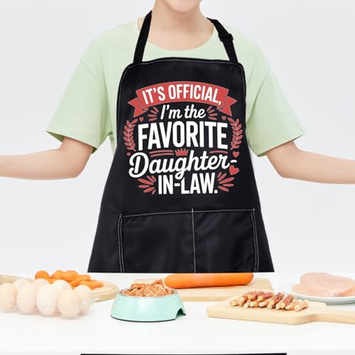 CMNIM It's Official I'm The Favorite Daughter in Law Apron Gifts for Daughters in Laws Kitchen Cooking Aprons with Pockets (260120 Daughter in Law) by CMNIM - Used condition - Image 7