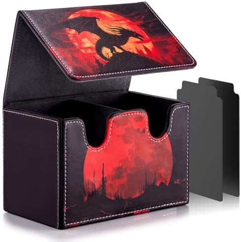 ULTRGEE Card Deck Box compatible with MTG - Holds 220+ Single Sleeved Cards, Trading Card Storage Box fits TCG/PTCG/YGO, Sport Cards Deck Case with 2 Dividers - Bloodmoon Drake